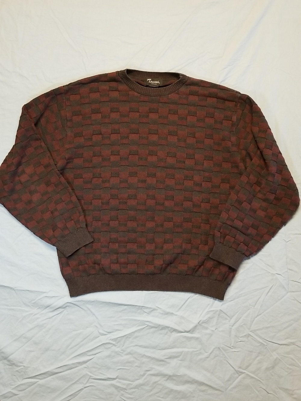 Tosani Coogi Style Textured Checker Knit Crewneck Pullover Sweater Vintage 90s